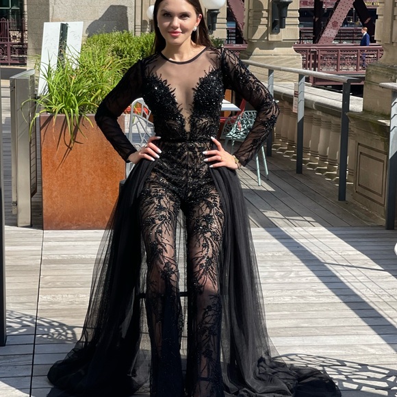 See-through black beaded jumpsuit 🔥 - Picture 4 of 10